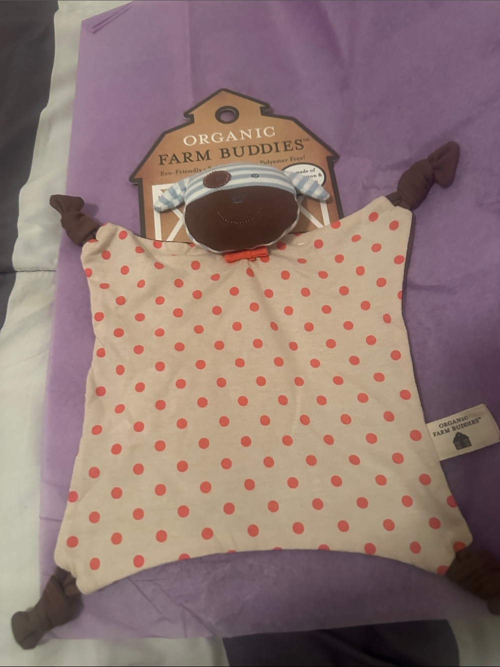 Organic Farm Buddies orange Polka Dot Baby lovey so soft